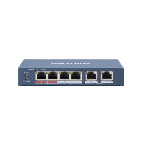 Switch 4 ports Hi-PoE non manageable—10/100 Mbps—Hikvision