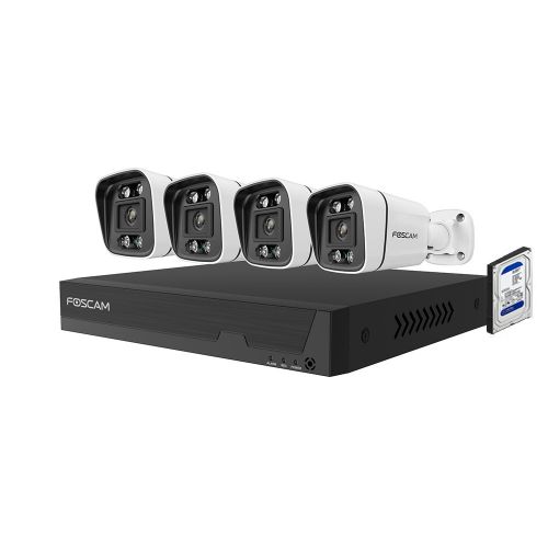 V8EP Kit de videovigilancia digital PoE de 4 cámaras con disco duro de 2T incluido - Foscam
